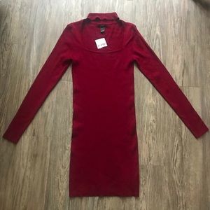 Square neck skin tight burgundy dress